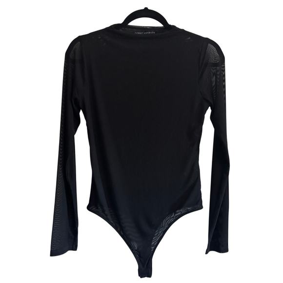 NAKED WARDROBE NEW $58 Mesh Black Long Sleeve Bodysuit - Picture 2 of 6